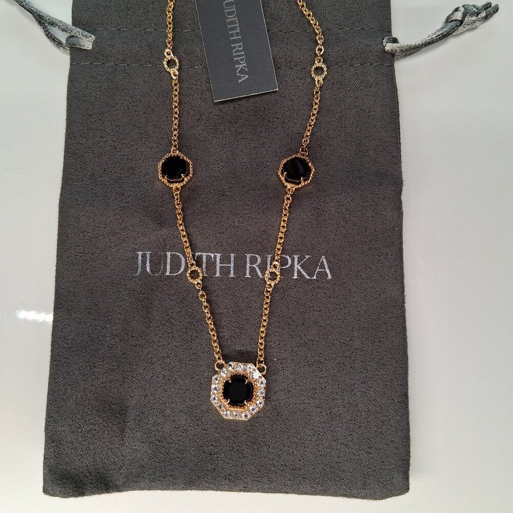 Judith Ripka Necklace Casablanca Black Onyx White Topaz Gold over Silver NWT